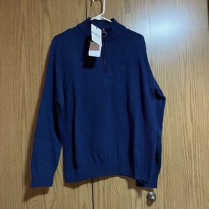 NWT Barbour Men’s Medium Cotton Quarter Zip Jumper Pullover Sweater Blue